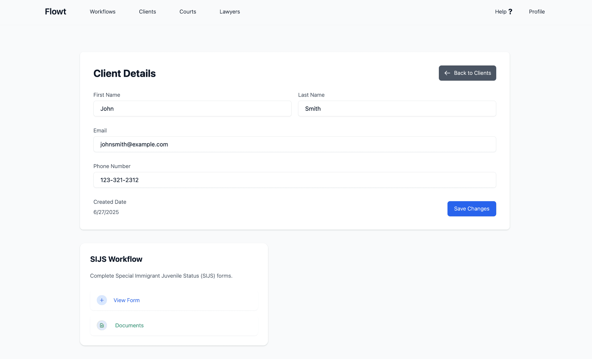 Client management dashboard